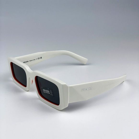 🔥Prada PR06YS 17M5S0 Sunglasses Talc Orange Dark Grey Rectangle Unisex - Picture 10 of 14